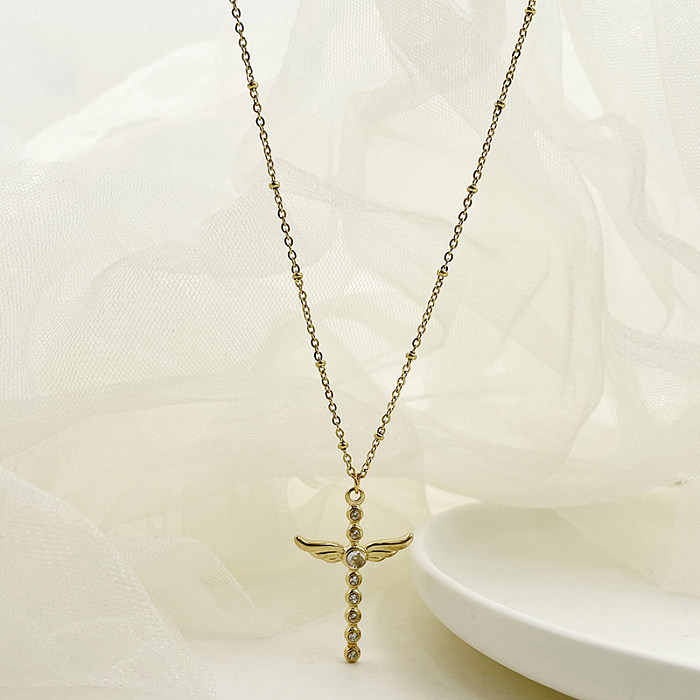 Elegante schlichte Kreuz-Halskette mit Edelstahl-Beschichtung und Zirkon-Intarsien-Vergoldung