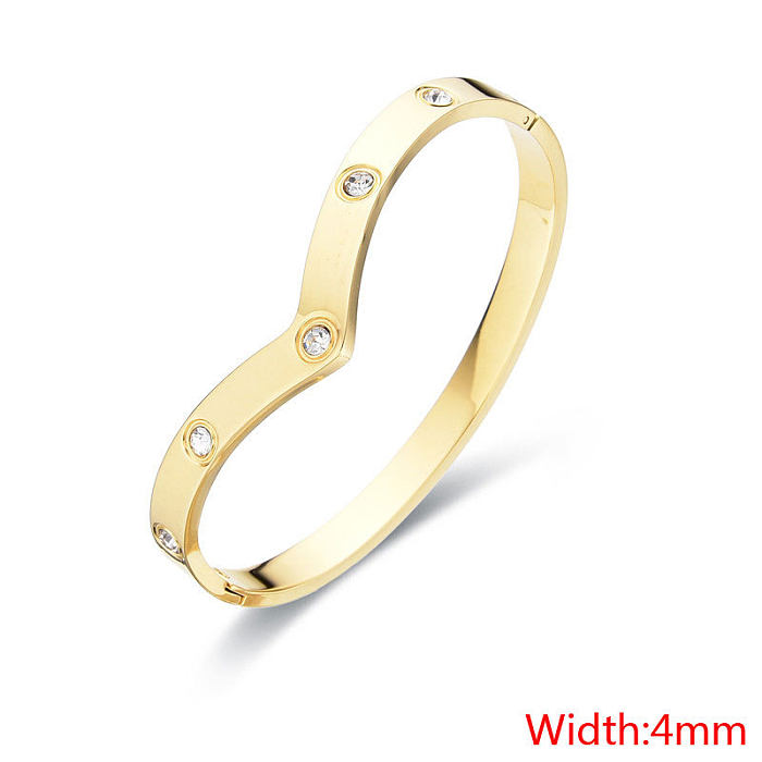 Retro Solid Color Stainless Steel Inlay Zircon Bangle