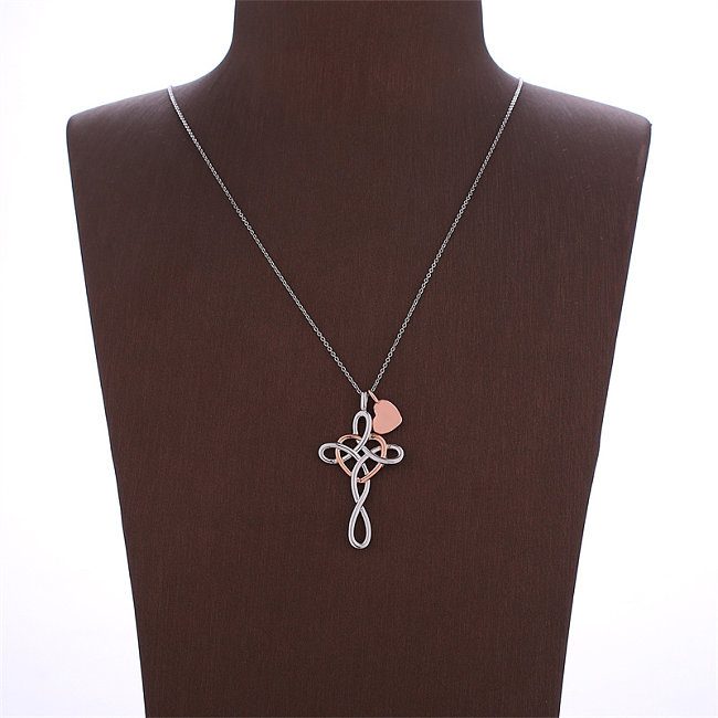 Casual Simple Style Cross Letter Heart Shape Stainless Steel  Stainless Steel Copper Polishing Plating Inlay Zircon Rose Gold Plated White Gold Plated Pendant Necklace