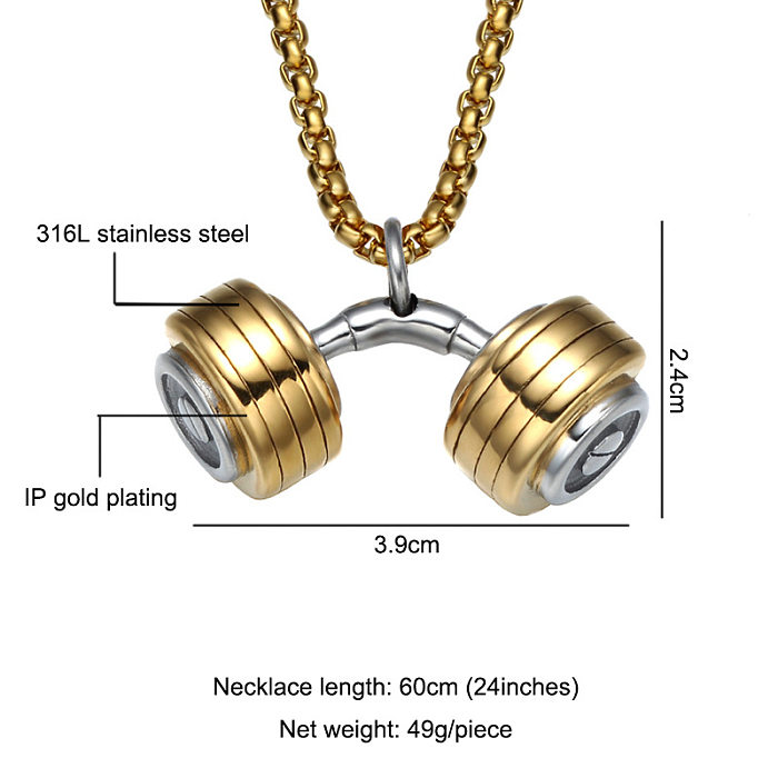 Hip-Hop Retro Barbell Stainless Steel  Pendant Necklace