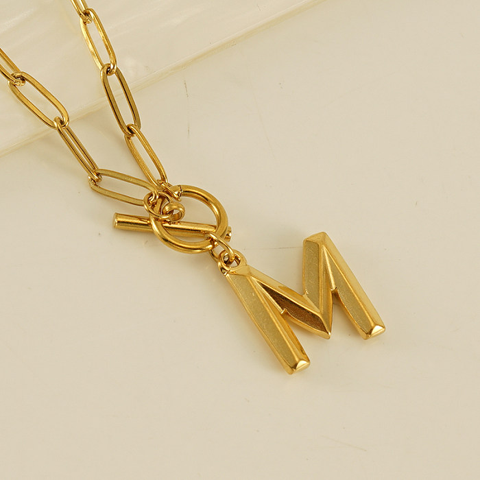 Mode-Anhänger-Halskette mit Buchstaben-Edelstahlbeschichtung, 1 Stück