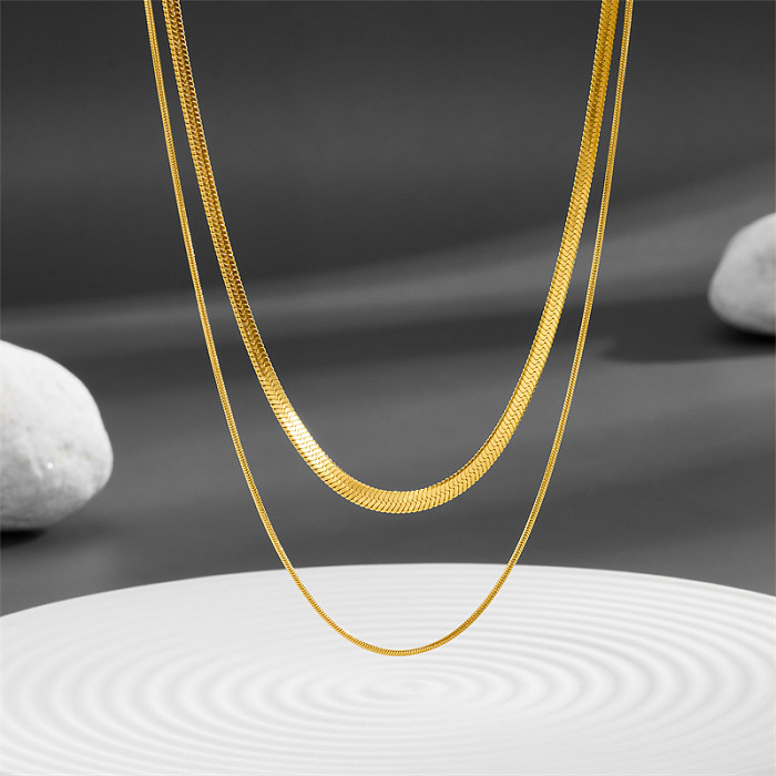 Casual Simple Style Solid Color Stainless Steel Plating Layered Necklaces