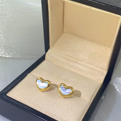1 Pair Fashion Heart Shape Stainless Steel Plating Shell Ear Studs