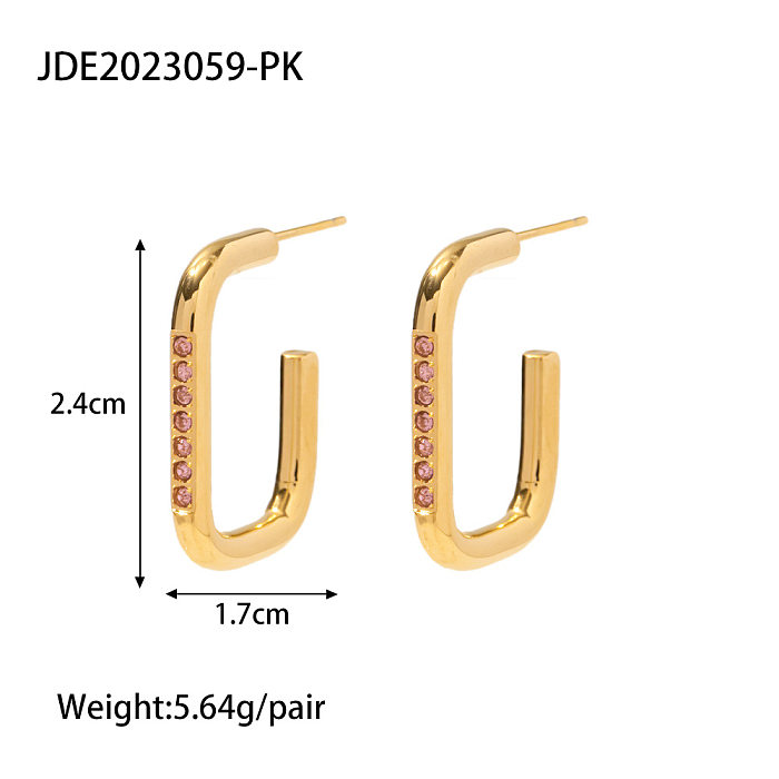 Boucles d'oreilles créoles en forme de U avec incrustation en acier inoxydable et Zircon, 1 paire