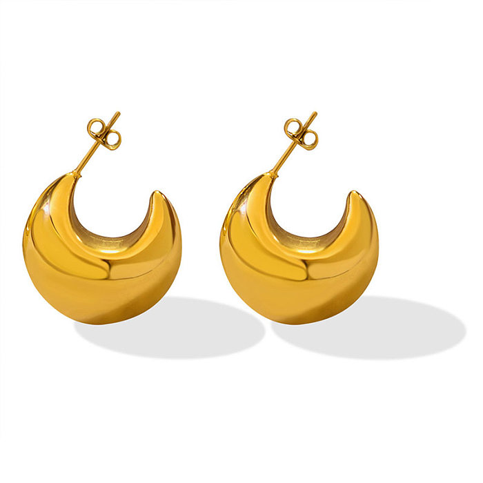 Brincos de ouro de aço inoxidável retro oco em forma de C europeu
