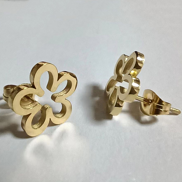 1 par de brincos de orelha banhados a ouro 18K com flor de estilo simples e aço inoxidável