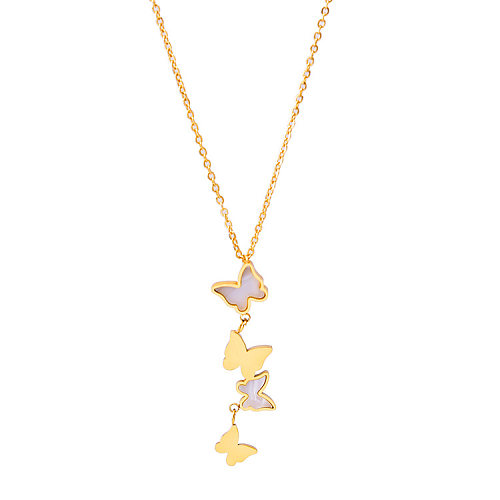 Fashion Butterfly Stainless Steel Inlay Shell Necklace