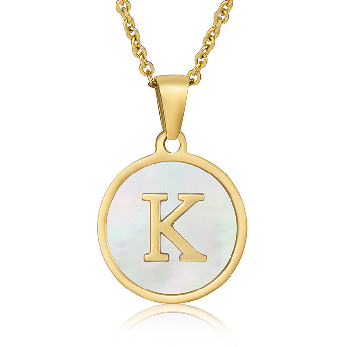 Simple Style Round Letter Stainless Steel  Pendant Necklace Gold Plated Shell Stainless Steel  Necklaces