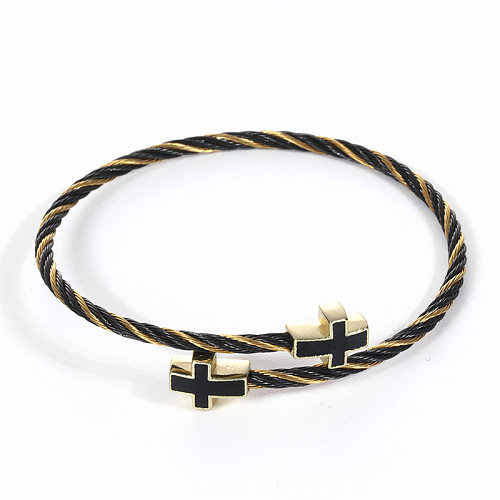 Punk Simple Style Cross Stainless Steel Enamel Bangle