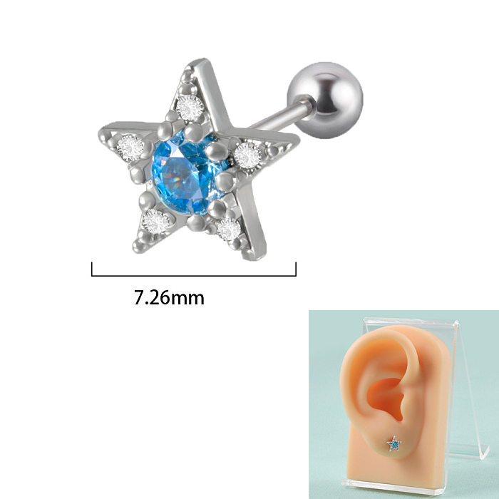 Clous d'oreilles en acier inoxydable avec incrustation de Zircon en forme d'étoile douce, 1 pièce