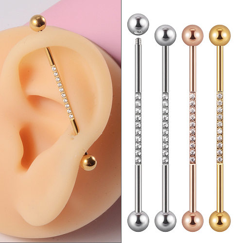 1 Piece Simple Style Solid Color Inlay Stainless Steel  Zircon Ear Studs
