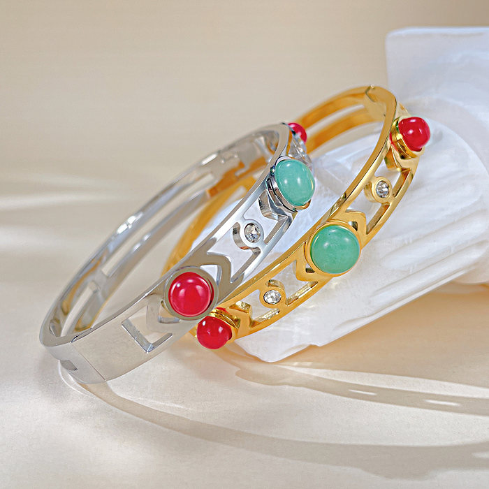 Bracelet ajouré en pierre naturelle, Style Vintage français, bloc de couleur en acier inoxydable, vente en gros