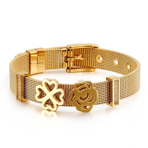 Bracelet en maille trèfle à quatre feuilles, populaire, tempérament réglable, en acier inoxydable, bijoux, vente en gros