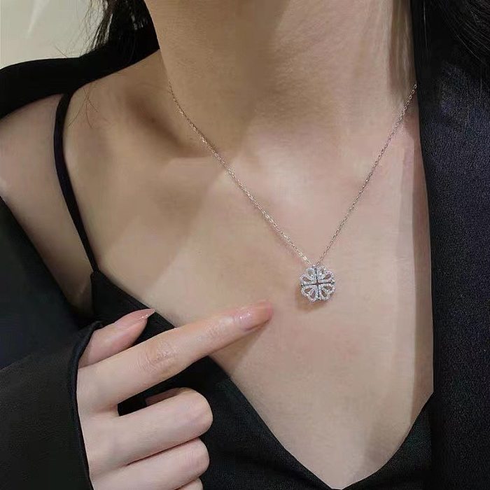 Simple Style Heart Shape Stainless Steel Inlay Zircon Pendant Necklace