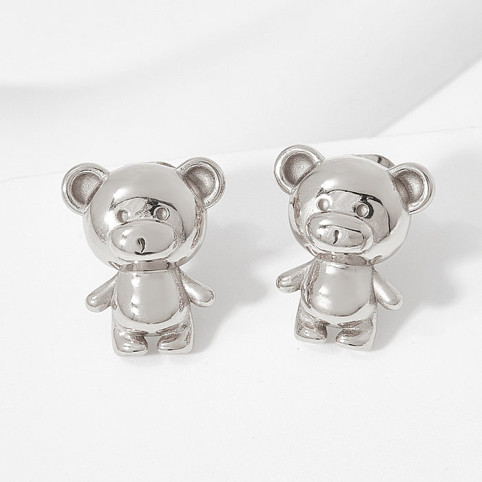 Cute Bear Stainless Steel  Plating Ear Studs 1 Pair