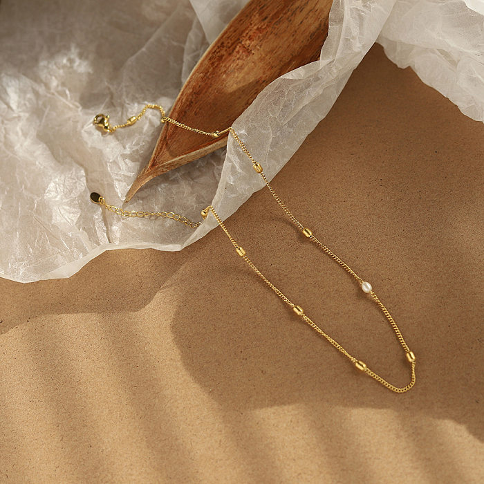 Lässige, schlichte Halskette mit geometrischer Edelstahlbeschichtung und 18-Karat-Vergoldung