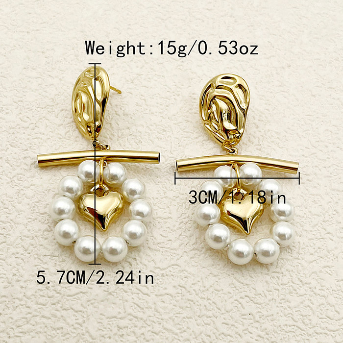 1 Pair Streetwear Heart Shape Polishing Plating Inlay Stainless Steel  Pearl Gold Plated Drop Earrings