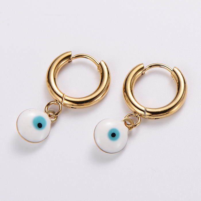 Wholesale 1 Pair Simple Style Devil'S Eye Stainless Steel  18K Gold Plated Resin Drop Earrings