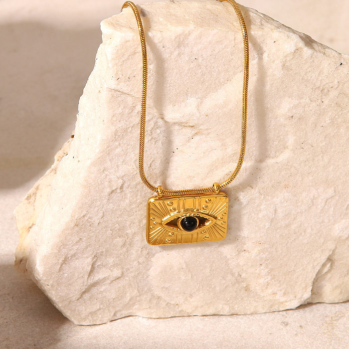 Collier avec pendentif en forme d'os de serpent, œil carré, en acier inoxydable, or 18 carats, à la mode