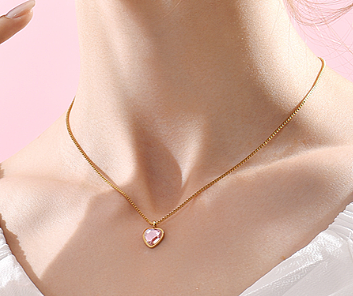 Cute Heart Shape Stainless Steel  Pendant Necklace Zircon Stainless Steel  Necklaces