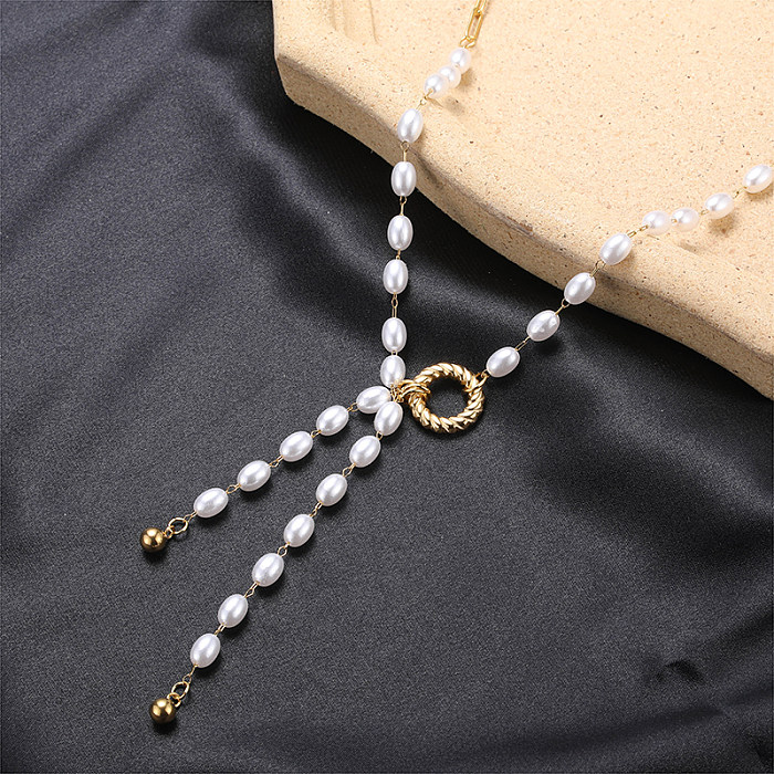 Collier pendentif en perles artificielles en acier inoxydable en forme de cœur pour dame, en vrac