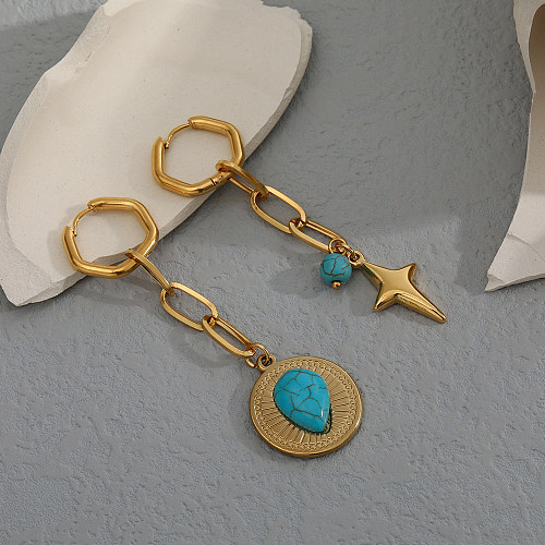 Vintage-Stil Stern-Wassertropfen-Ohrringe aus Edelstahl mit asymmetrischem Naturstein, 1 Paar
