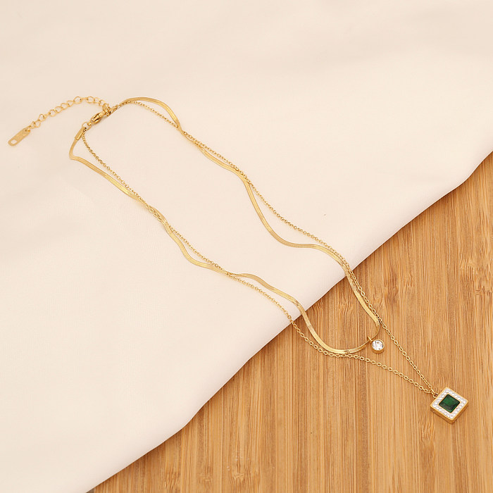 Modische, quadratische, geschichtete Halsketten aus Edelstahl, vergoldete Perlen-Edelstahl-Halsketten, 1 Stück