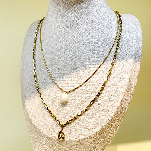 Elegante, herzförmige, vergoldete Halskette aus Edelstahl mit Perlenbeschichtung