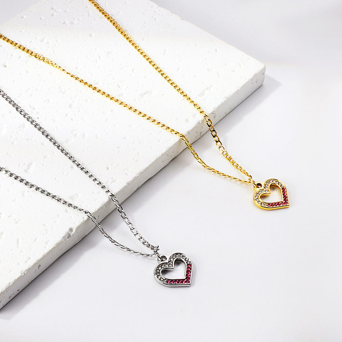IG Style Heart Shape Stainless Steel  Stainless Steel Plating Inlay Rhinestones Necklace