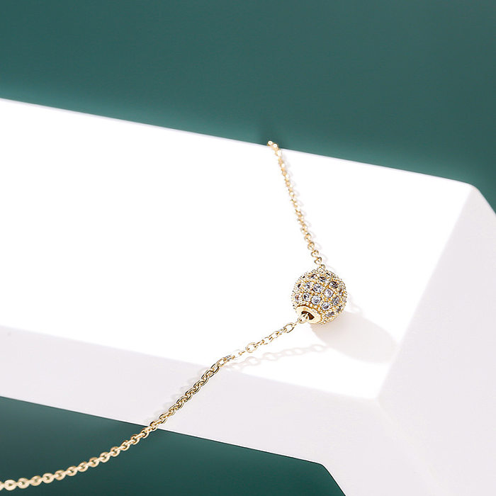 Estilo simples redondo chapeamento de aço inoxidável incrustação de pedras preciosas artificiais colar com pingente banhado a ouro 18K