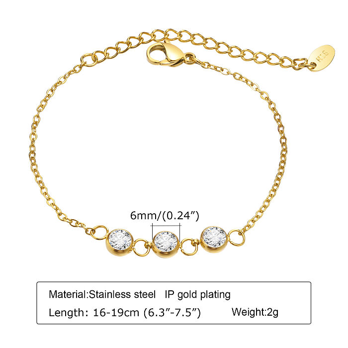 Bracelets plaqués or 18 carats en Zircon, Style coréen, rond, en forme de cœur, fleur, incrustation en acier inoxydable