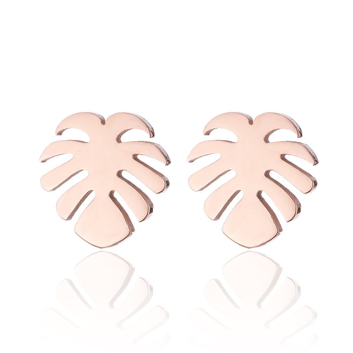 Boucles d'oreilles en forme de palmier pour femmes, en acier inoxydable, sans clous d'oreilles incrustés, à la mode