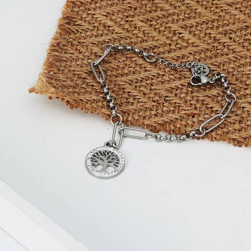 Casual Modern Style Tree Stainless Steel Hollow Out Inlay Rhinestones Bracelets