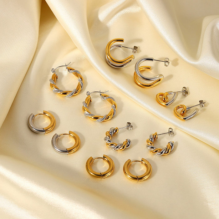 Brincos geométricos de transferência de ouro e prata em aço inoxidável banhado a ouro 18k da moda
