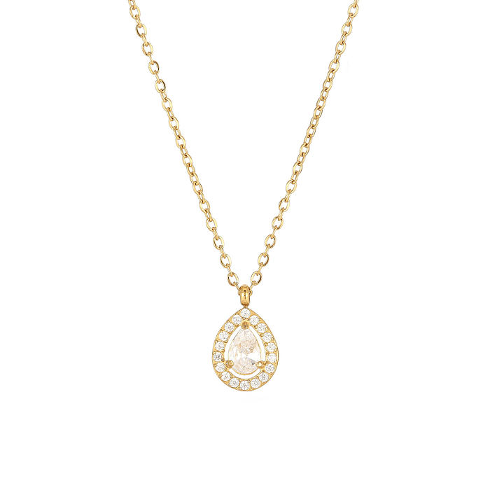 Elegant Simple Style Water Droplets Stainless Steel  White Gold Plated Gold Plated Zircon Pendant Necklace In Bulk