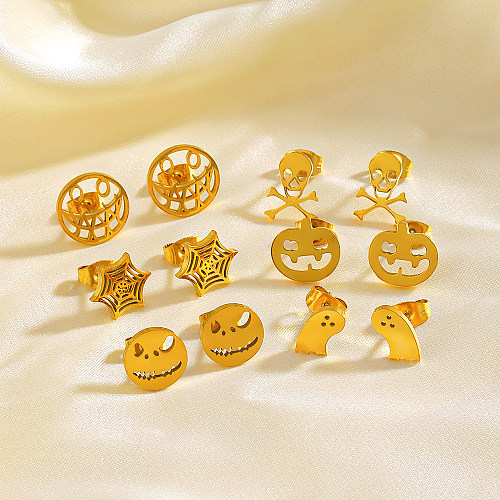 1 Pair Funny Punk Pumpkin Skull Ghost Plating Hollow Out Stainless Steel  18K Gold Plated Ear Studs