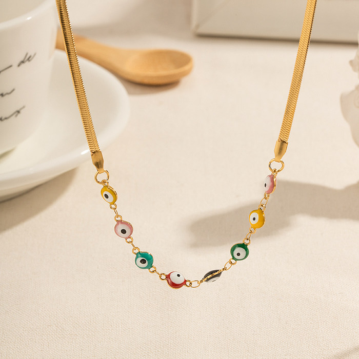 IG Style Eye Stainless Steel  Enamel Plating 18K Gold Plated Necklace