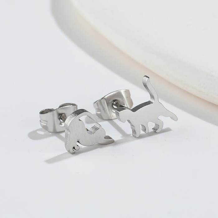 Fashion Cat Stainless Steel Plating Earrings 1 Pair