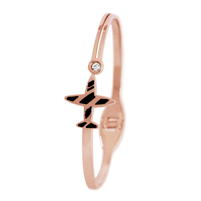 Simple Style Airplane Stainless Steel Enamel Plating Inlay Zircon 18K Gold Plated Bangle