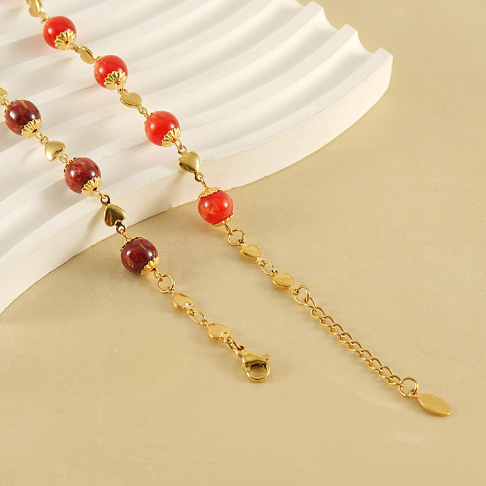 Bracelets plaqués or 18 carats avec perles rondes rétro en acier inoxydable