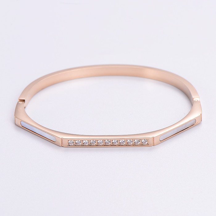Estilo clássico formato de coração chapeamento de aço inoxidável strass embutido banhado a ouro 18K pulseira banhada a ouro rosa