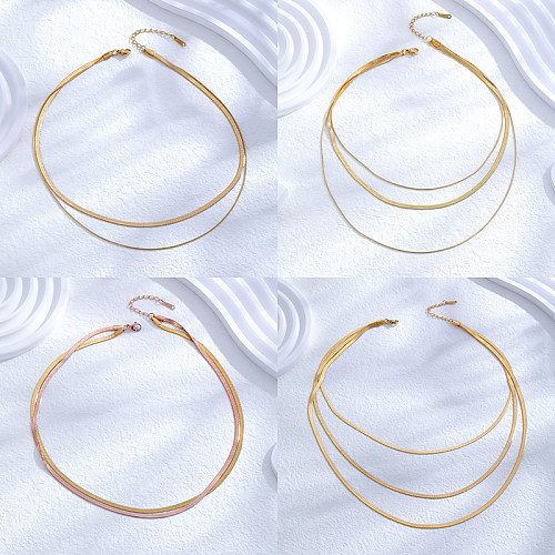 Estilo simples estilo clássico cor sólida aço inoxidável em camadas chapeamento banhado a ouro 24K colares em camadas