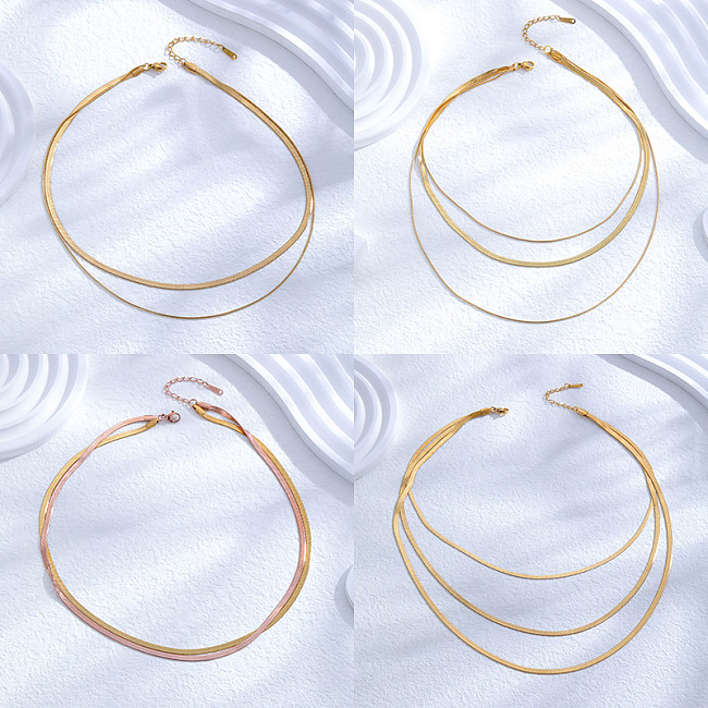 Estilo simples estilo clássico cor sólida aço inoxidável em camadas chapeamento banhado a ouro 24K colares em camadas