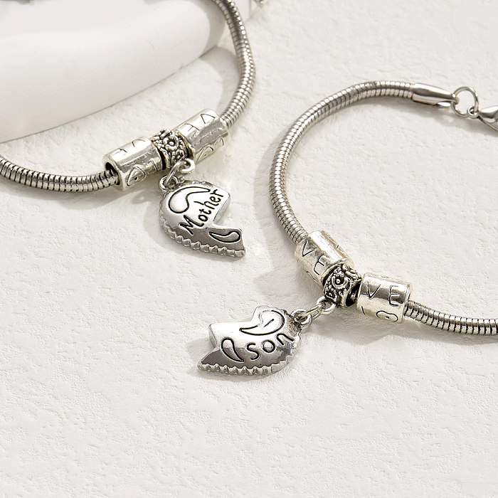 Bracelets décontractés en acier inoxydable en forme de cœur avec lettres douces MAMA
