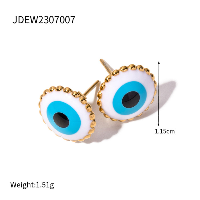 1 par de brincos de orelha banhados a ouro 18K estilo IG estilo Devil's Eye esmaltado em aço inoxidável