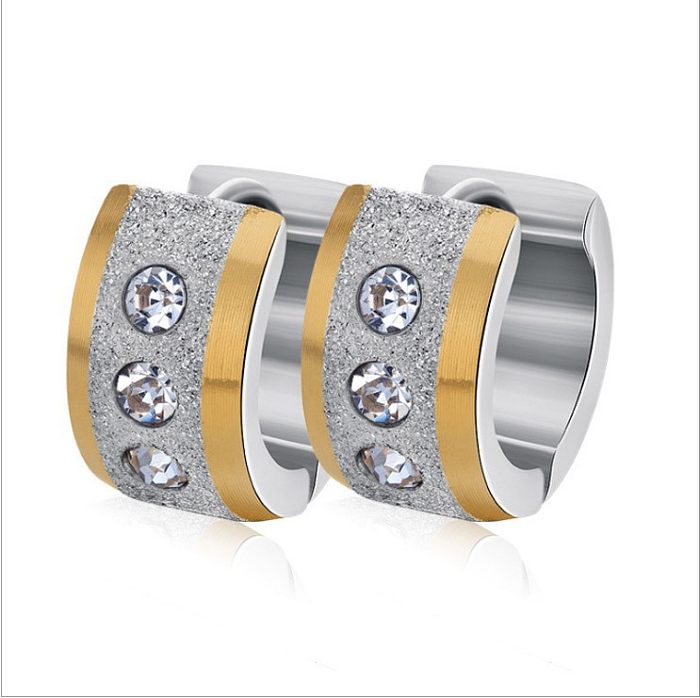 Simple Style Stainless Steel  18K Gold Plated Frosted Diamond Studded Hollow Round Earrings