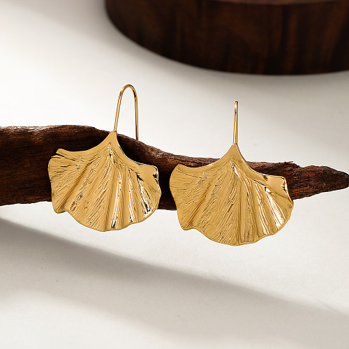 1 Pair Elegant Vacation Sector Ginkgo Leaf Plating Stainless Steel  18K Gold Plated Earrings