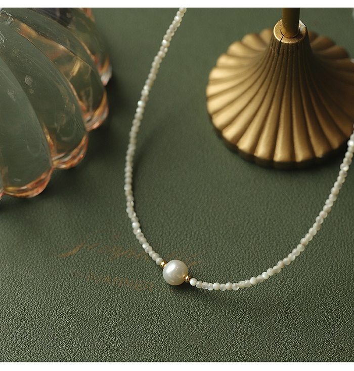 Simple Style Geometric Stainless Steel  Freshwater Pearl Plating Necklace