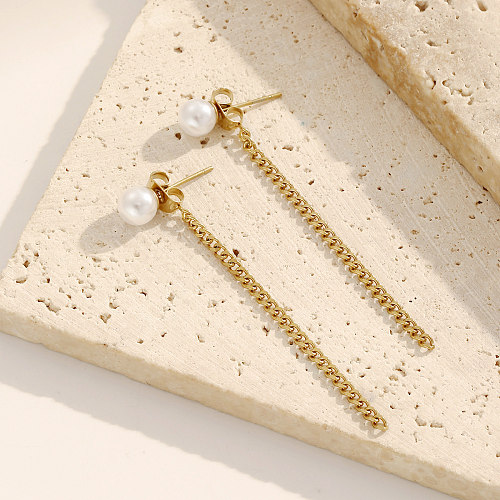 1 paire de boucles d'oreilles pendantes plaquées or 14 carats, chaîne de Style Simple, placage en acier inoxydable