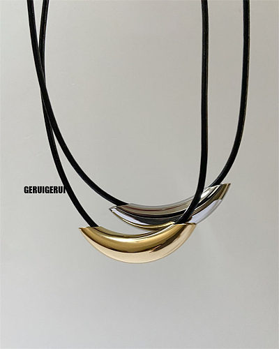 Casual Hip-Hop Solid Color Pu Leather Stainless Steel Necklace In Bulk